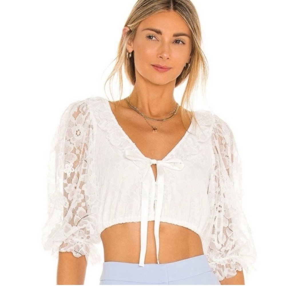 NEW For Love And Lemons Loretta Cropped Blouse in Ivory - Medium / M